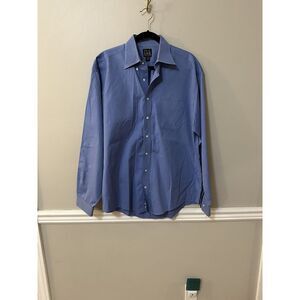Jos. A. Bank Travelers Collection Mens Button Up Shirt 16-36 Blue Long Sleeve‎